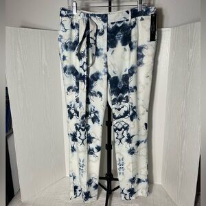NWT Tahari ASL Women's Print Ivory Navy Gold Metallic Jacquard Pants Size 10